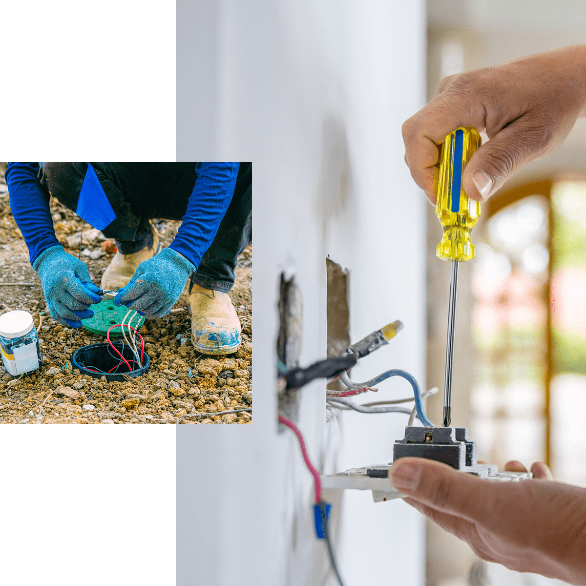 Electricians working on wiring and installation.
