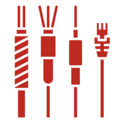 Red cable icons on black background.